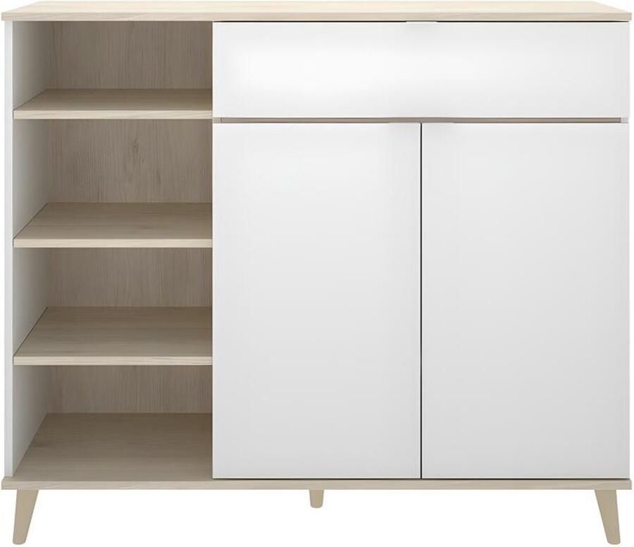 Vente-unique Keukenbuffet WAJDI 2 deuren 1 lade en 4 nissen Wit en eiken L 119.3 cm x H 102.2 cm x D 40 cm