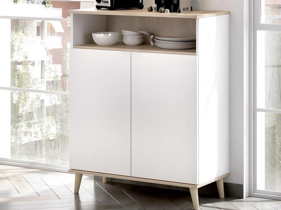 Vente-unique Keukenbuffet WAJDI 2 deuren en 1 nis Wit en eiken L 79.6 cm x H 102.2 cm x D 40 cm - Foto 2