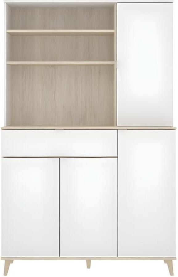 Vente-unique Keukenbuffet WAJDI 4 deuren 1 lade en 3 nissen Wit en eiken L 119.3 cm x H 188.6 cm x D 40 cm