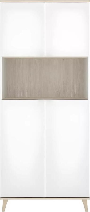 Vente-unique Keukenbuffet WAJDI 4 deuren en 1 nis Wit en eiken L 79.6 cm x H 188.6 cm x D 40 cm - Foto 2