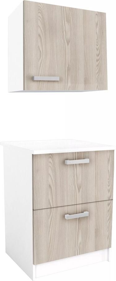 Vente-unique Keukenkast TRATTORIA 1 laag meubel en 1 hoog meubel Eiken en wit L 60 cm x H 84.8 cm x D 60 cm
