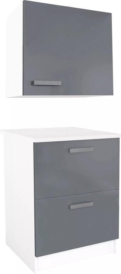 Vente-unique Keukenkast TRATTORIA 1 laag meubel en 1 hoog meubel Grijs en wit L 60 cm x H 84.8 cm x D 60 cm