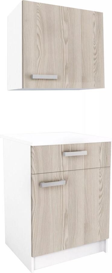 Vente-unique Keukenkasten 1 laag meubel & 1 hoog meubel 2 deurtjes & 1 lade Naturel TRATTORIA L 60 cm x H 85 cm x D 60 cm