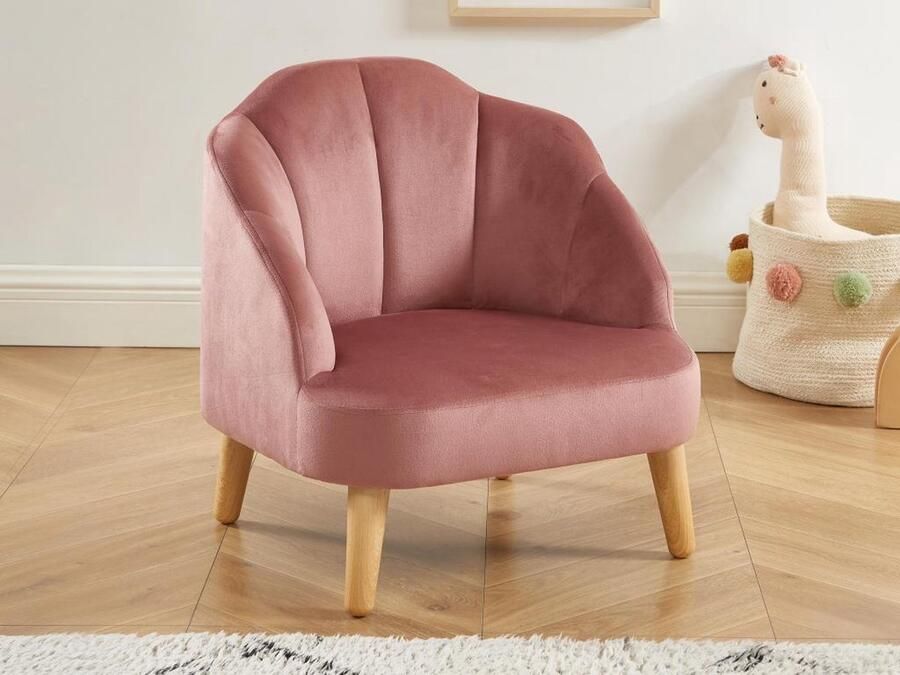 Vente-unique Kinderstoel van roze fluweel COBACA L 50 cm x H 53 cm x D 47 cm