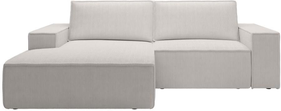 Vente-unique Kleine slaapbank met linkse hoek in beige ribfluweel AMELIA