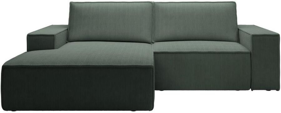 Vente-unique Kleine slaapbank met linkse hoek in dennengroen ribfluweel AMELIA - Foto 2