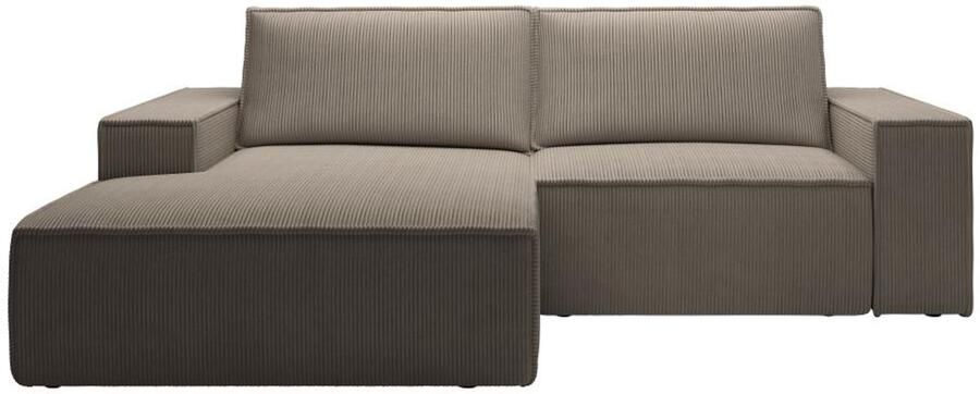 Vente-unique Kleine slaapbank met linkse hoek in taupe ribfluweel AMELIA - Foto 2