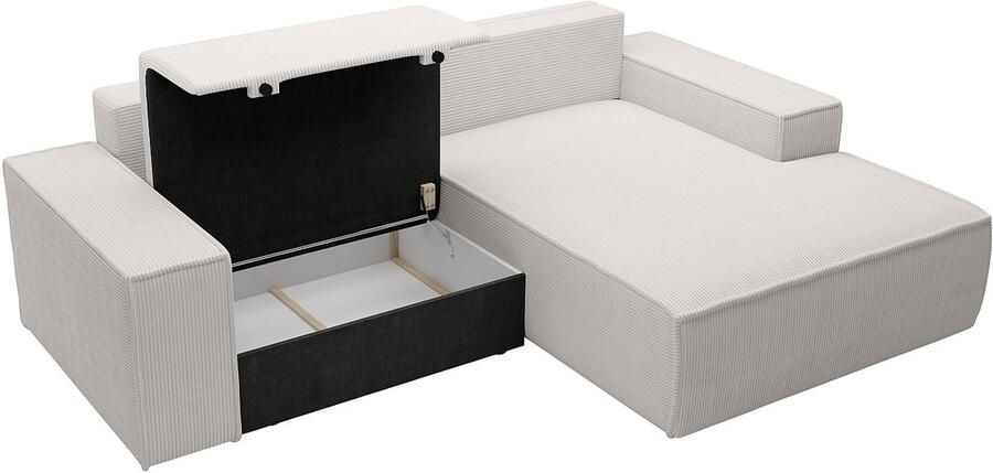 Vente-unique Kleine slaapbank met rechtse hoek in beige ribfluweel AMELIA - Foto 4