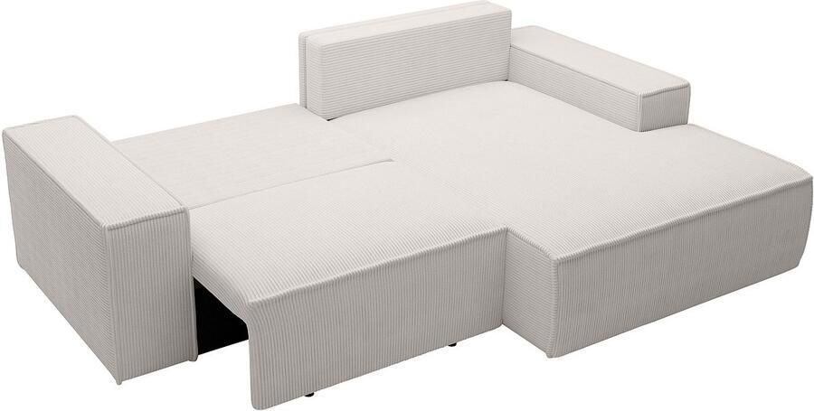 Vente-unique Kleine slaapbank met rechtse hoek in beige ribfluweel AMELIA - Foto 3