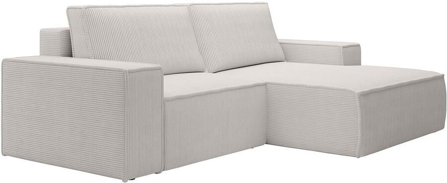 Vente-unique Kleine slaapbank met rechtse hoek in beige ribfluweel AMELIA - Foto 5