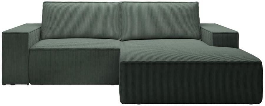 Vente-unique Kleine slaapbank met rechtse hoek in dennengroen ribfluweel AMELIA - Foto 2