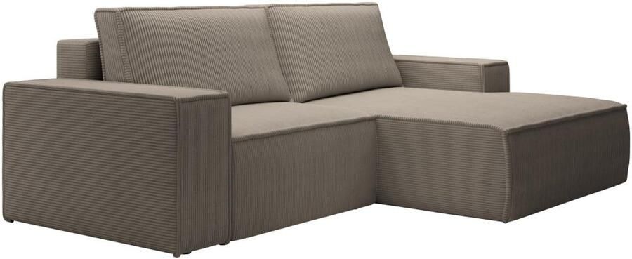 Vente-unique Kleine slaapbank met rechtse hoek in taupe ribfluweel AMELIA