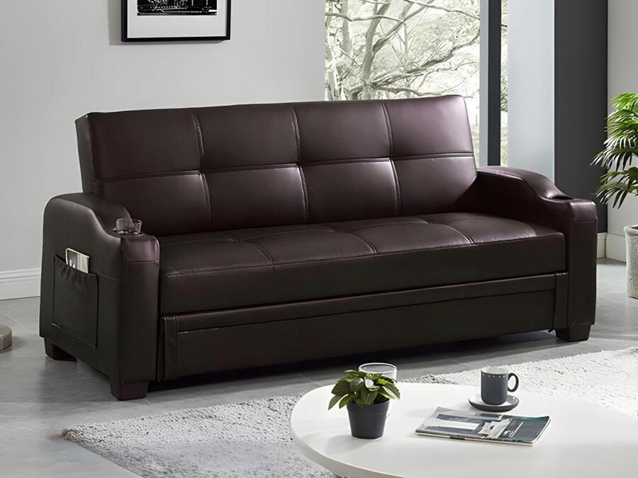 Vente-unique Klik Klak bedbank van kunstleer MIRELLA Bruin L 197 cm x H 83 cm x D 89 cm