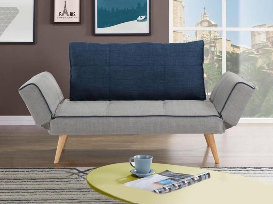 Vente-unique Klik-klak bedbank van stof EBATY II Grijs en blauw L 149 cm x H 89 cm x D 71 cm