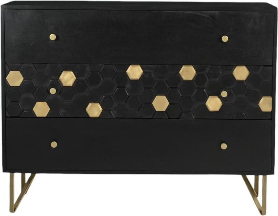 Vente-unique Ladekast 3 lades Mangohout en metaal Zwart en goudkleurig BELORI L 110 cm x H 85 cm x D 40 cm