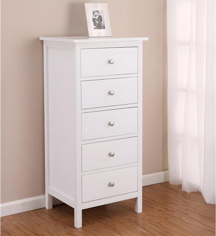 Vente-unique Ladekast ALBANE 5 laden Wit grenen L 50 cm x H 104.8 cm x D 41.5 cm