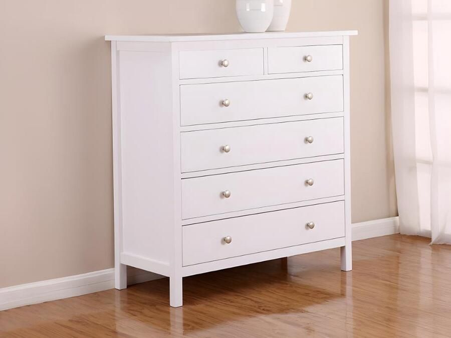 Vente-unique Ladekast ALBANE 6 laden Wit grenen L 90 cm x H 94.7 cm x D 41.5 cm