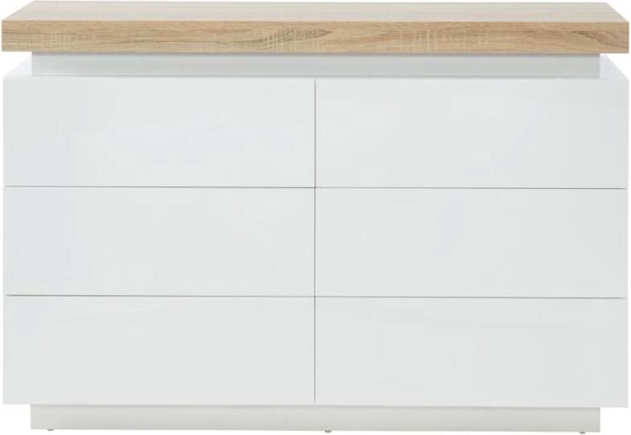 Vente-unique Ladekast HALO II 6 lades Gelakt mdf Met ledverlichting wit en eiken L 120 cm x H 80 cm x D 40 cm - Foto 3