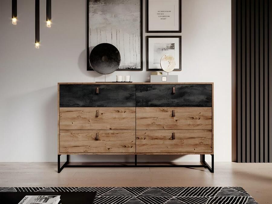 Vente-unique Ladekast MALONSKI 6 laden Noten en antraciet L 154 cm x H 89 cm x D 39 cm - Foto 2