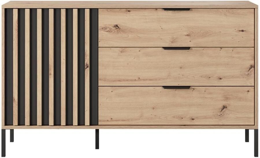Vente-unique Ladekast met 1 deur en 3 lades naturel en zwart ARIADA L 137.3 cm x H 81.4 cm x D 39.5 cm