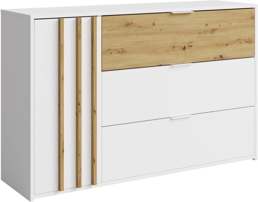 Vente-unique Ladekast met 3 lades en 1 deurtje naturel en wit TUNALO L 125 cm x H 79.5 cm x D 35 cm