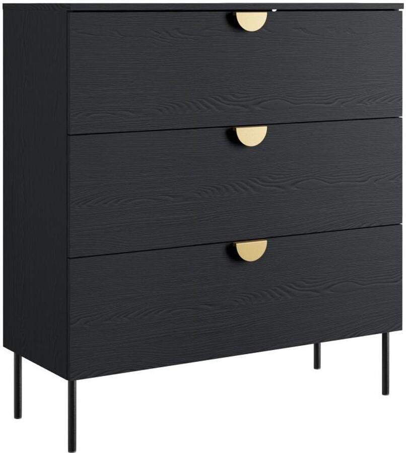 Vente-unique Ladekast met 3 lades Zwart en goudkleurig NATANIEL L 100 cm x H 107 cm x D 40 cm - Foto 2