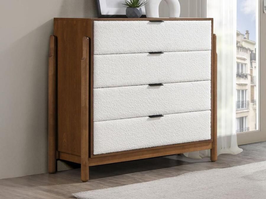 Vente-unique Ladekast met 4 lades Boucléstof naturel en wit GAMURA L 99 cm x H 102 cm x D 46.5 cm
