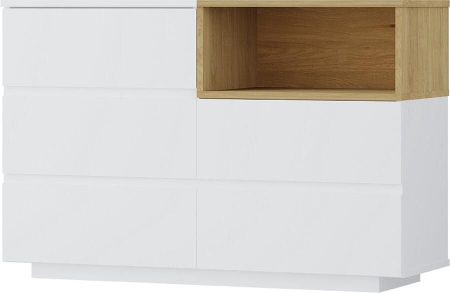 Vente-unique Ladekast met 5 lades en 1 vak wit en houtlook VYLARA L 120 cm x H 80 cm x D 40 cm - Foto 2