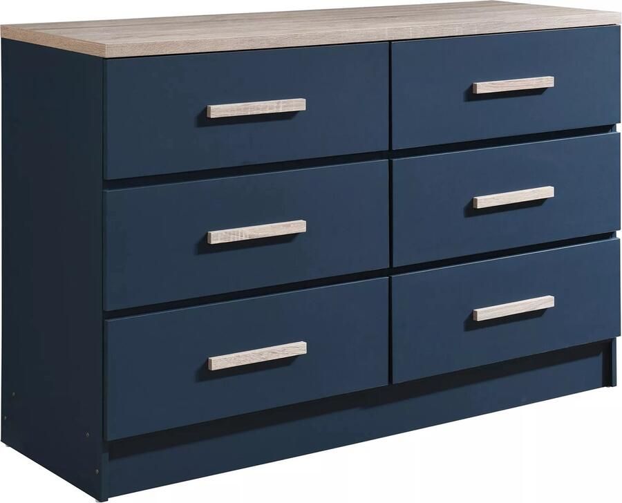 Vente-unique Ladekast met 6 lades Blauw en houtlook SKAIDO L 120 cm x H 82.5 cm x D 40 cm
