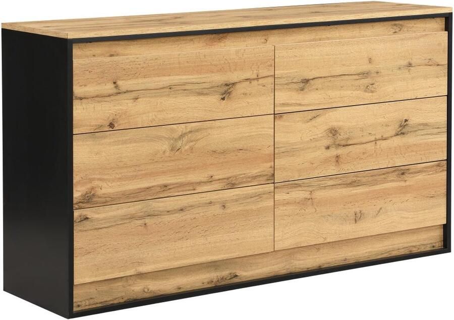 Vente-unique Ladekast met 6 lades Met ledverlichting Mdf naturel en zwart RUKALO L 140 cm x H 80 cm x D 40 cm - Foto 2