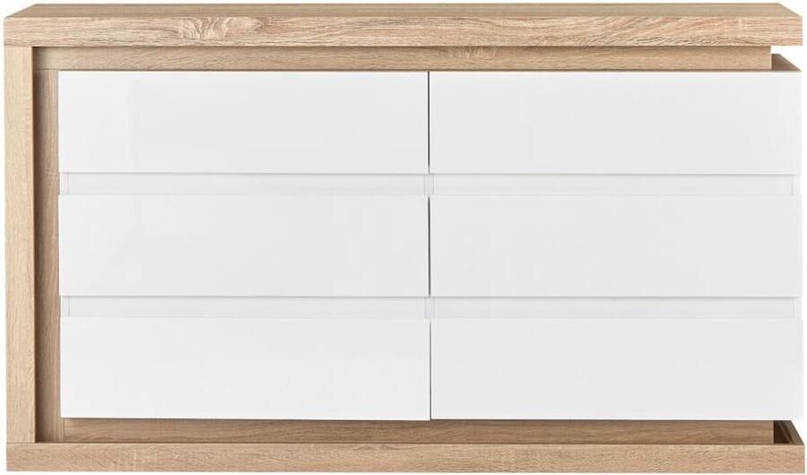 Vente-unique Ladekast met 6 lades Met ledverlichting Mdf Wit gelakt en naturel FLARANCIA L 140 cm x H 80 cm x D 40 cm - Foto 2