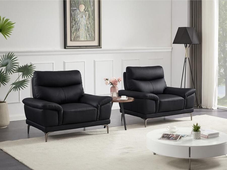 Vente-unique LINEA SOFA Fauteuil van zwart leer ATESSO L 116 cm x H 92 cm x D 93 cm