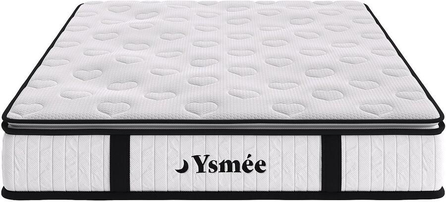 Vente-unique Set 140 x 190 cm bedbodem met opbergruimte wit + matras met pocketveren en ingebouwde dekmatras dikte 28 cm AMERICAN DREAM van YSMÉE L 190 cm x H 30 cm x D 140 cm - Foto 8