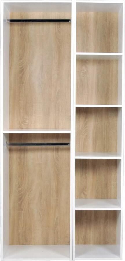 Vente-unique Modulaire open kledingkast in een hoek L84 5 cm Wit en houteffect TAMOKA L 84.5 cm x H 205 cm x D 99.5 cm