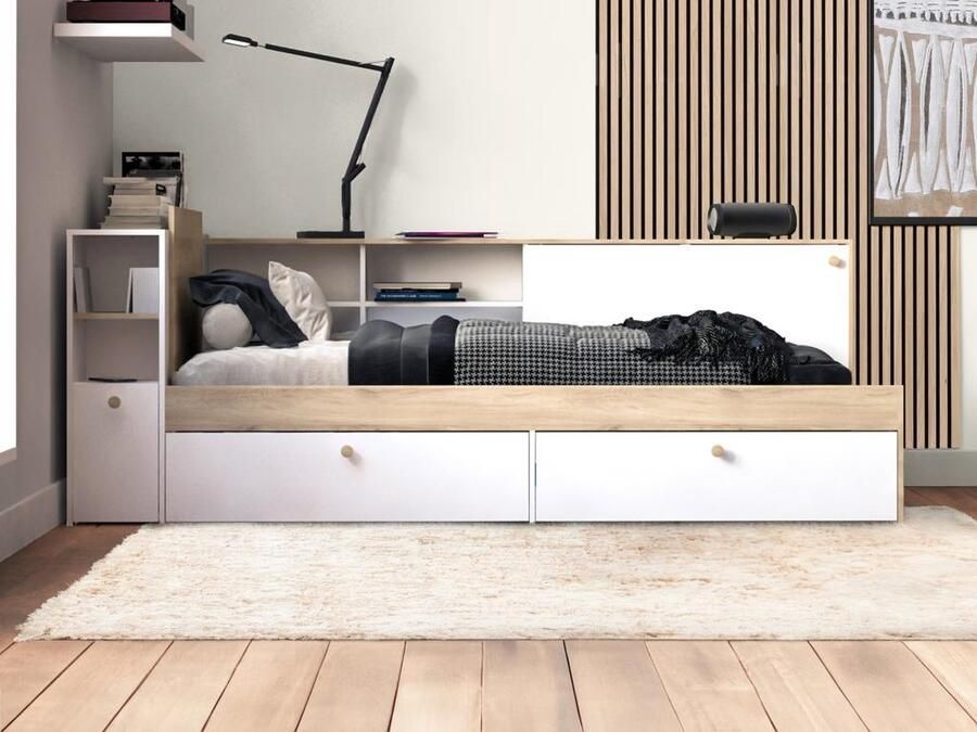 Vente-unique Moduleerbaar bed 90 x 190 200 cm met opbergruimte Wit en naturel LIARA L 229.4 cm x H 87.7 cm x D 119.2 cm - Foto 13