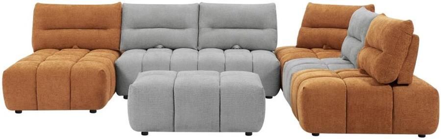 Vente-unique Moduleerbare brede hoekbank en poef met schuivende rugleuning van lichtgrijze en terracottakleurige stof met textuur APOLIU L 370 cm x H 93 cm x D 270 cm - Foto 2