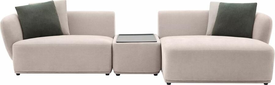 Vente-unique Moduleerbare hoekbank met hoek rechts van beige stof met plankje RANASO L 321 cm x H 71 cm x D 151 cm