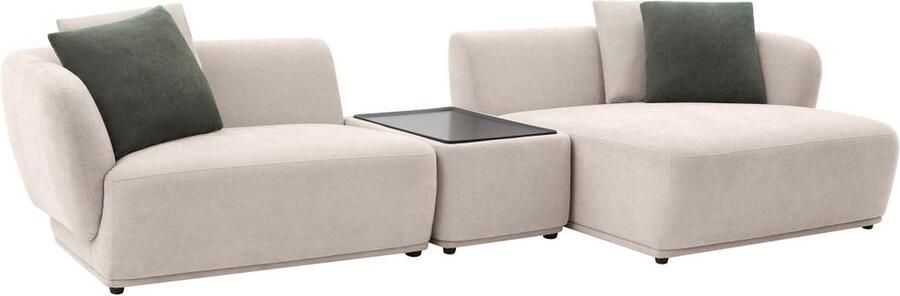 Vente-unique Moduleerbare hoekbank met hoek rechts van beige stof met plankje RANASO L 321 cm x H 71 cm x D 151 cm - Foto 2