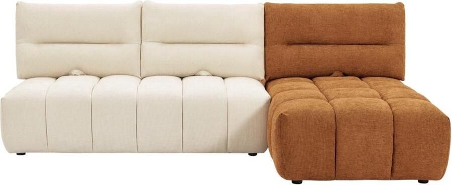 Vente-unique Moduleerbare hoekbank met schuivende rugleuning van beige en terracottakleurige stof met textuur APOLIU L 265 cm x H 93 cm x D 196 cm
