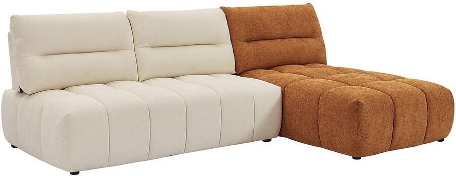 Vente-unique Moduleerbare hoekbank met schuivende rugleuning van beige en terracottakleurige stof met textuur APOLIU L 265 cm x H 93 cm x D 196 cm - Foto 3