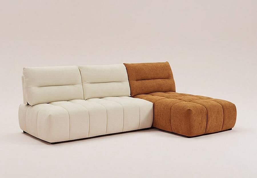 Vente-unique Moduleerbare hoekbank met schuivende rugleuning van beige en terracottakleurige stof met textuur APOLIU L 265 cm x H 93 cm x D 196 cm - Foto 2