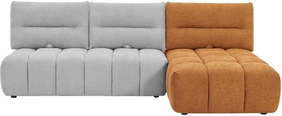 Vente-unique Moduleerbare hoekbank met schuivende rugleuning van lichtgrijze en terracottakleurige stof met textuur APOLIU L 265 cm x H 93 cm x D 196 cm - Foto 2