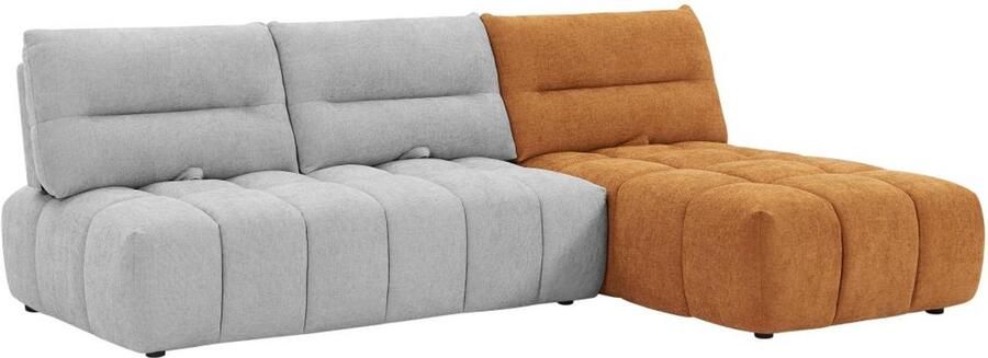 Vente-unique Moduleerbare hoekbank met schuivende rugleuning van lichtgrijze en terracottakleurige stof met textuur APOLIU L 265 cm x H 93 cm x D 196 cm