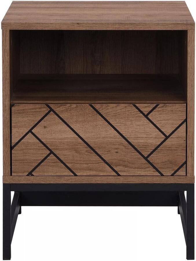 Vente-unique Nachtkastje 1 lade en 1 nis Mdf en staal Naturel en zwart CARATANA L 40 cm x H 50 cm x D 40 cm