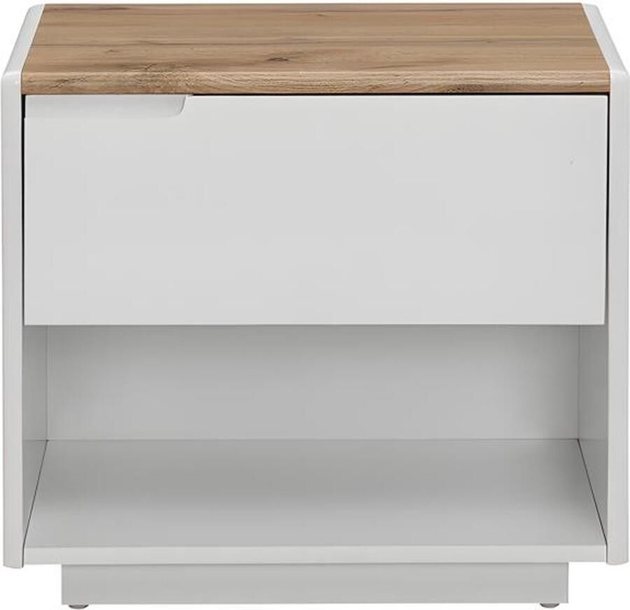 Vente-unique Nachtkastje 1 lade en 1 nis MDF Witgelakt en eikenkleur AMANI L 55 cm x H 50 cm x D 40 cm