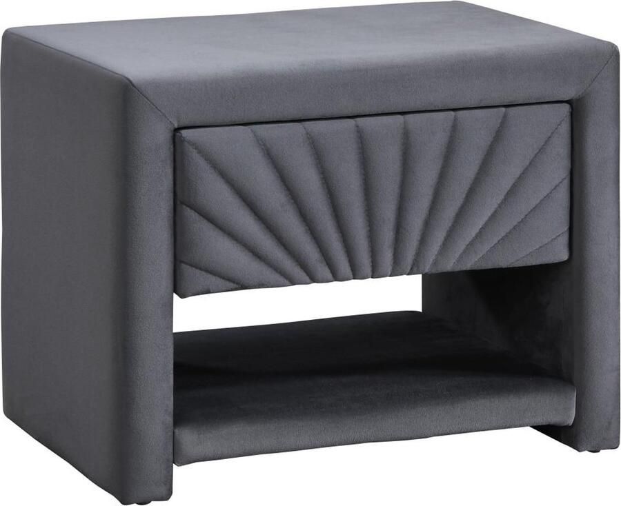 Vente-unique Nachtkastje 1 lade en 1 nis Velours Antracietgrijs ULAMI L 50 cm x H 41 cm x D 35 cm