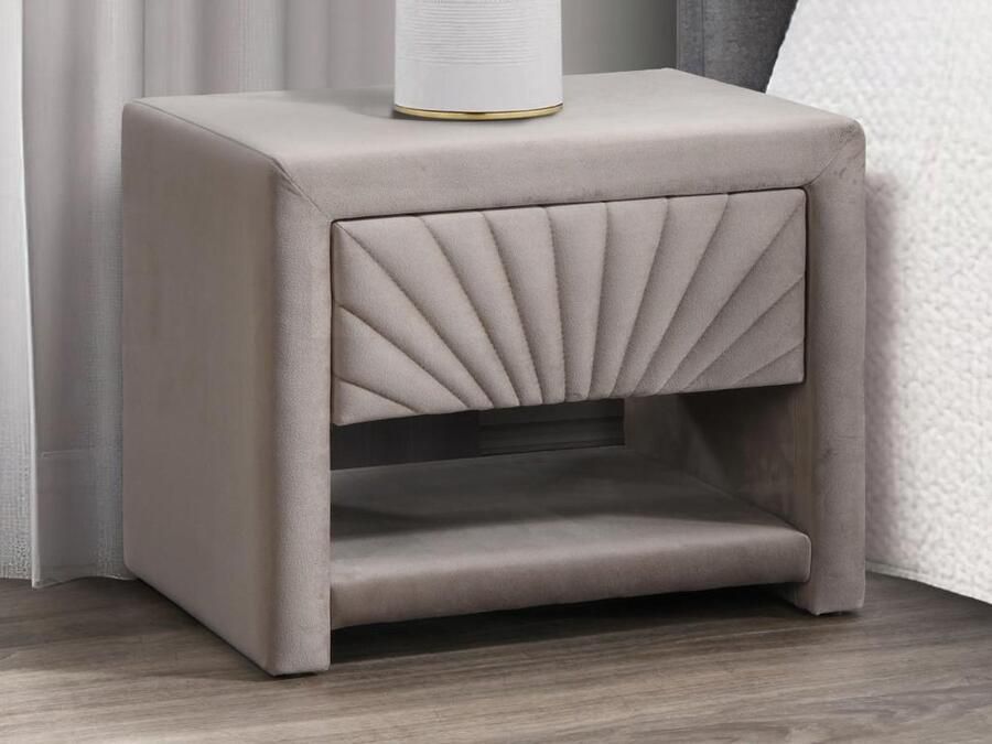 Vente-unique Set van 2 nachtkastjes 1 lade en 1 nis Velours Beige ULAMI L 50 cm x H 41 cm x D 35 cm - Foto 2