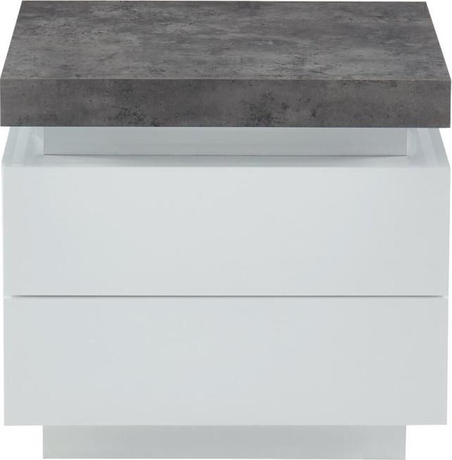 Vente-unique Nachtkastje 2 lades Gelakt mdf Met ledverlichting wit en betongrijs HALO II L 55 cm x H 50 cm x D 40 cm