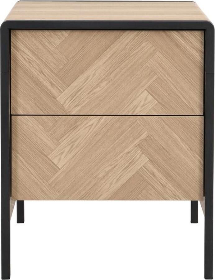 Vente-unique Nachtkastje 2 lades MDF en metaal Kleuren: houtlook en zwart TUMACO L 40 cm x H 50 cm x D 40 cm