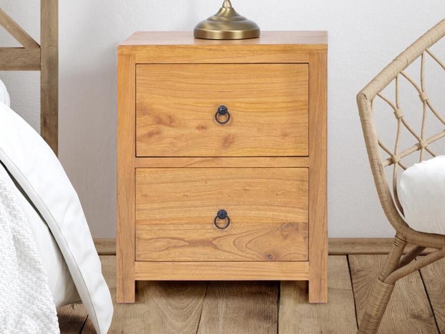 Vente-unique Nachtkastje 2 lades Mindihout Naturel PILABO L 45 cm x H 55 cm x D 35 cm